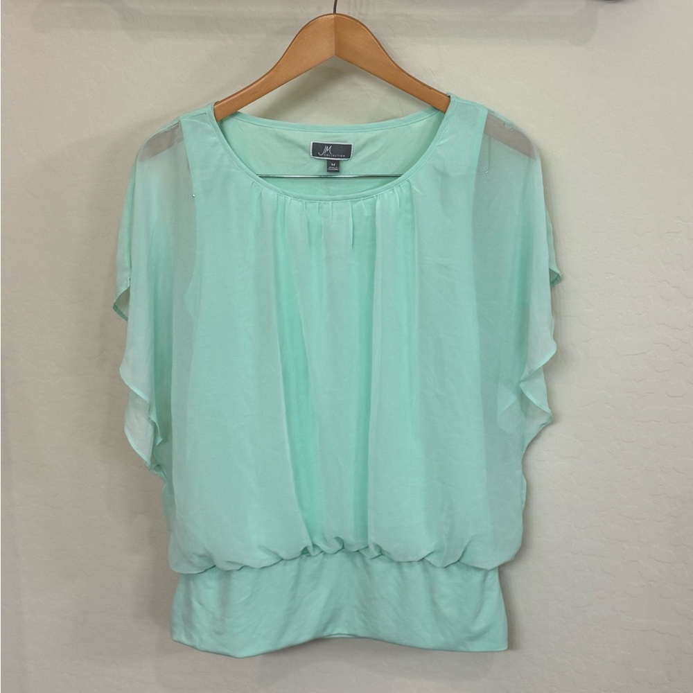 JM Collection Mint Chiffon Blouson Top